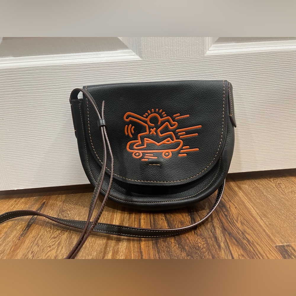 COACH x KEITH HARING Hudson Crossbody Leather Handbag BLACK SKATEBOARD